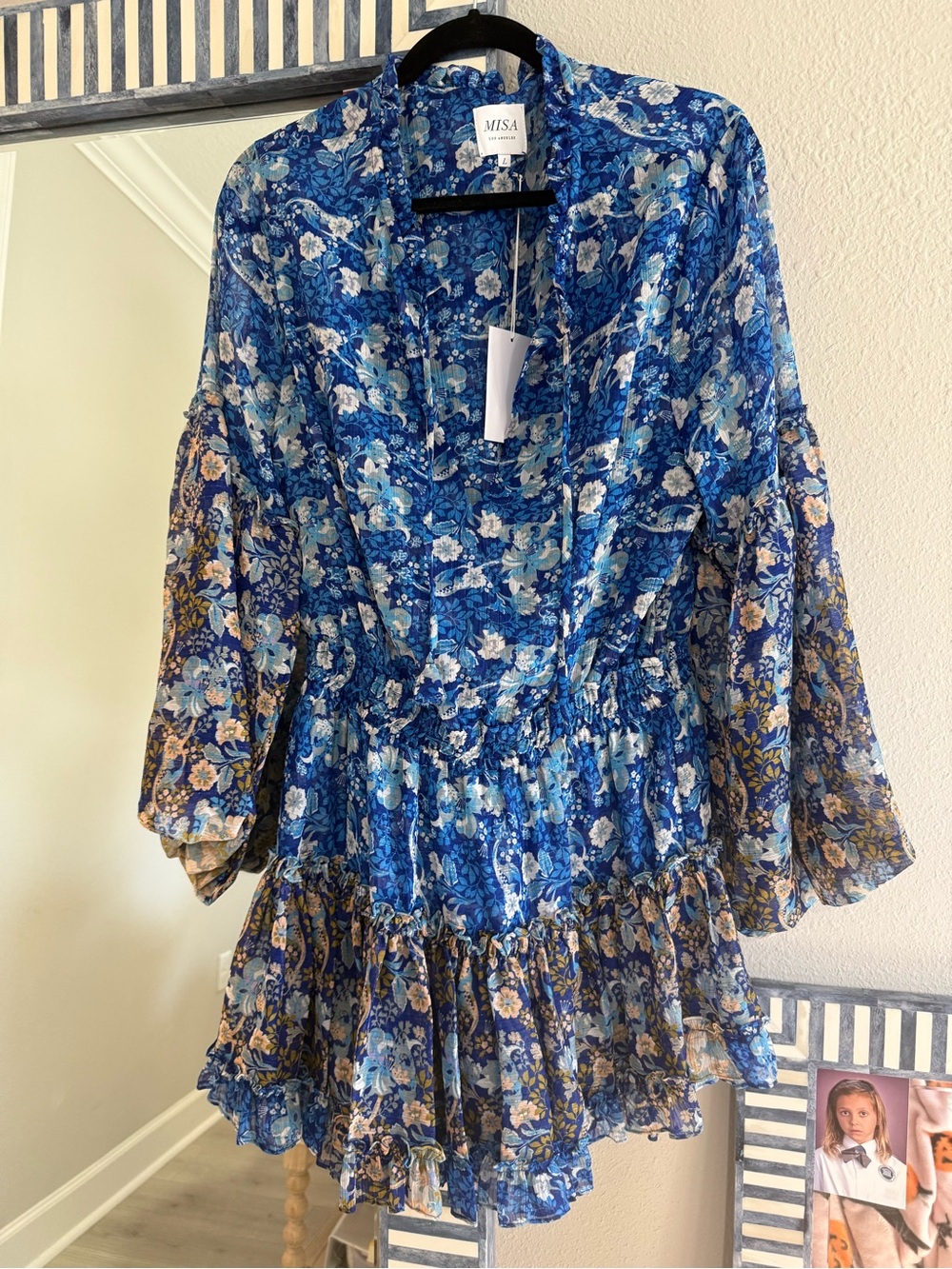 Misa Los Angeles Woman’s Blue Floral Ruffled Dress